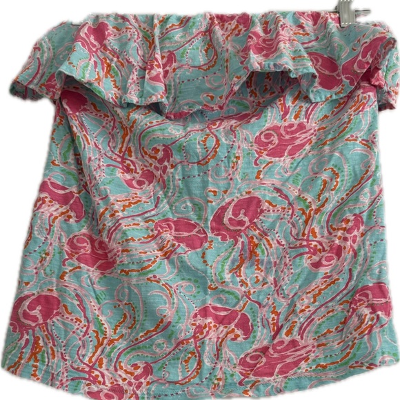 Lilly Pulitzer Tops - Lilly Pulitzer Ruffle tube Top in Aqua & Pink Jellyfish Print- size medium